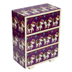 Modern Antique Atiqco Rajasthani Elephant Miniature Jewelry Storage Colorful Solid Wood Wooden Drawers Bedroom Living Room <b>Mini</b> - Product Image 1