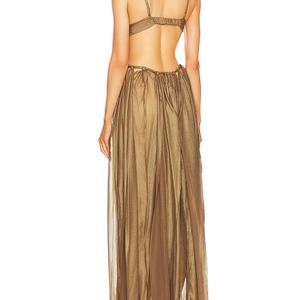 Robe de soirée longue fendue sans manches en mousseline de soie, nouvelle collection, prix bas, haute qualité, sexy, taille apparente, haut de gamme, vente en gros - Product Image 3