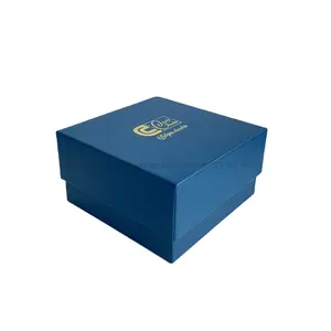 Caja de papel azul lapislázuli resistente rígida cuadrada impresa con logotipo frustrado plateado elegante de lujo con tapa para Chocolate Fudge Macaron