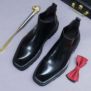 Grande promotion : Bottines Chelsea en cuir véritable pour hommes, légères, à enfiler, chaussures de ville pour l'hiver et l'automne - Product Image 1