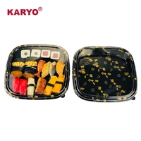 Plateau carré élégant pour sushis à emporter, prix usine 3123, boîte d'emballage alimentaire jetable en plastique, conteneur à sushis avec couvercle