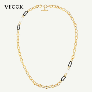 VFOOK 조절 가능한 18K 순금 세라믹 체인 목걸이 변색 방지 레이어드 여성 남성 공용 목걸이 - Product Image 1