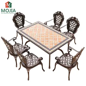Conjunto de mobiliário externo de alumínio, conjunto de jantar de alumínio tradicional para pátio, cadeira de lazer, tabelas de churrasco