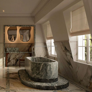 Baignoire ronde autoportante en <span class=keywords><strong>marbre</strong></span> blanc Arabescato, baignoire de luxe en pierre avec bain à remous pour salle de bain - Product Image 5