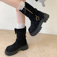 Bottines à plateforme pour femmes, style combat, doublées de fourrure, semelle épaisse, boucle à ardillon, fermeture éclair avant, bottes de motard convertibles, 4 couleurs.