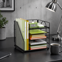 Organisateur de documents de bureau minimaliste en métal à cinq niveaux, coulissant, format A4, noir/blanc/rose, pour bureau transfrontalier