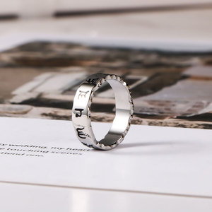 Men's Vintage <b>Titanium</b> Steel <b>Ring</b> Six Syllable Mantra Sanskrit Hollow Out <b>Ring</b> SA909 - Product Image 4