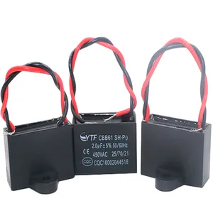 Ytf capacitor de polipropileno para armazenamento, 450v 2uf, cor preta, capacitadores de energia com curto preto, para máquina preta de lâmpada