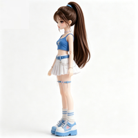 Poupée en plastique écologique personnalisée de 14 cm, forme de dessin animé de petite fille bleue, objet de collection pour cadeaux promotionnels et faveurs de fête