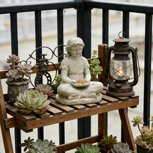 Estatua Artística de Niña Sentada para Jardín, Figura Decorativa de Resina para Niños para Césped y Patio Exterior, Escultura Lúdica de Comedero para Pájaros - Product Image 6