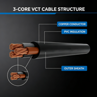 Cable Plano VCT de 3 Núcleos 450/750V IEC 57 con Aislamiento de PVC y Revestimiento de PVC 1.5-35mm² para Uso General en Tailandia