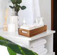 Panier de rangement pour salle de bain en bois d'acacia - Panier à papier toilette avec poignée pour l'arrière du réservoir de toilette