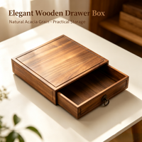 Boîte de rangement en bois d'acacia massif avec tiroir amovible, poignée métallique vintage, boîte carrée en bois pour bureau, chambre à coucher