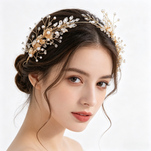 Fascia per capelli in cristallo con foglie d'<span class=keywords><strong>argento</strong></span> e perle, fatta a mano per sposa, feste e uso quotidiano - Product Image 2