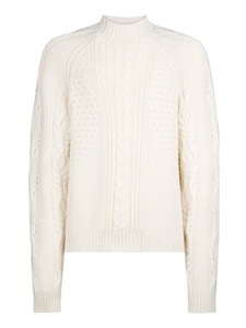 Maglione Bianco <span class=keywords><strong>a</strong></span> Collo Alto con Motivo <span class=keywords><strong>a</strong></span> <span class=keywords><strong>Trecce</strong></span> per Uomo, Pullover Invernale - Product Image 5