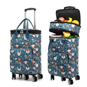 900D Waterproof Oxford Geometric Pattern Foldable Portable Outdoor Power Hand Cart Shopping Trolley <b>Luggage</b> Bag with Wheels - Product Image 2