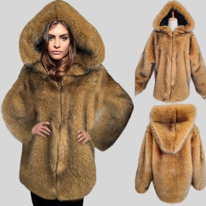 Manteau d'hiver mi-long à capuche pour femme, doublé de fourrure, chaud, en fourrure de renard teinte, style décontracté, vente en gros - Product Image 1