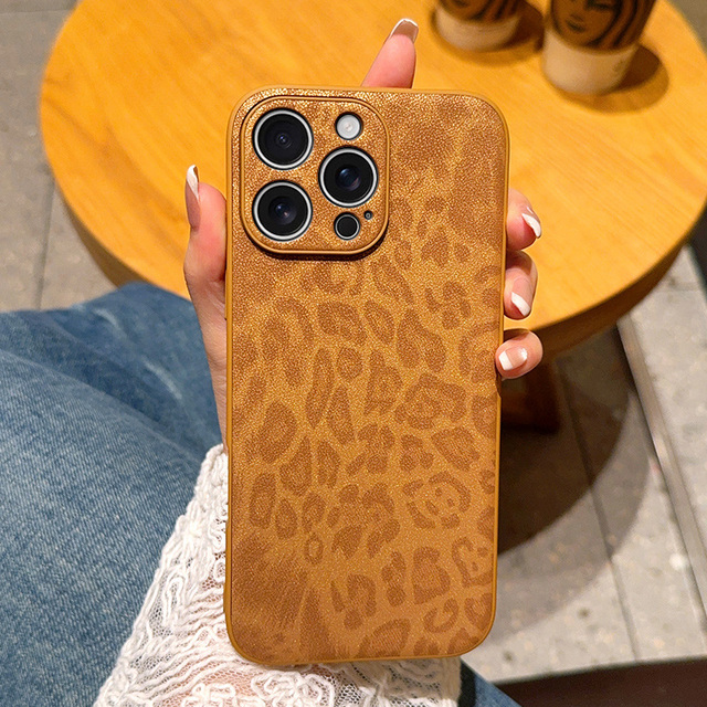 Mocha-Brown Leopard Print ShockproofCase Leather Texture Scratch-Resistant Waterproof Cover for Multiple Smartphone Models
