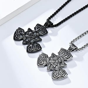 Nordic Viking Style Celtic Knot Pendant Necklace For Men Stainless Steel <b>Cross</b> Design Everyday Wear Jewelry - Product Image 2