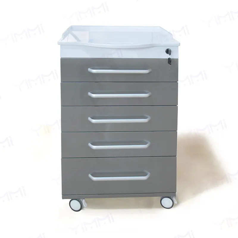 Yimmi 5 Drawers Stainless Steel Dental Cabinets Popular Movable Trolley Furniture Storage Dental Cabinet Trolley