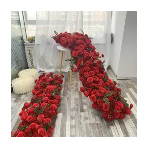 Personalizzabile 2m fila di fiori di fiori matrimonio striscia di fiori rosso fiore corridore ortensia fiore rosa corridoio corridore per il matrimonio