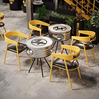 Meubles industriels et commerciaux en fer forgé argenté, design créatif de seau à huile, pour bar à café, restaurant, hôtel, table et chaise de salon