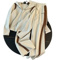 Ensemble décontracté pour femmes d'automne avec veste à capuche et pantalon large en coton et polyester, tenue deux pièces