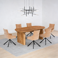Table à manger ovale extensible avec plateau en MDF, base à double piétement, plateau auto-rétractable, table moderne pour la maison, la cuisine, l'hôtel