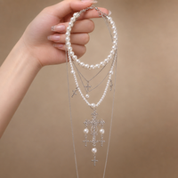 Collier pendentif croix gothique, collier ras du cou à franges multicouches pour femmes, style grunge audacieux