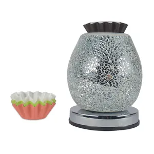 New LED mosaic hot plate wax melt burner , glass electric oil burner for aromatherapy, silver crackle wax warmer