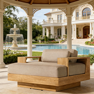 Divano da Giardino Girevole in Legno di Teak con Tessuto ad Asciugatura Rapida <span class=keywords><strong>e</strong></span> Cuscino in Schiuma Spessa <span class=keywords><strong>per</strong></span> Bordo Piscina, Giardino <span class=keywords><strong>e</strong></span> Terrazza - Product Image 1