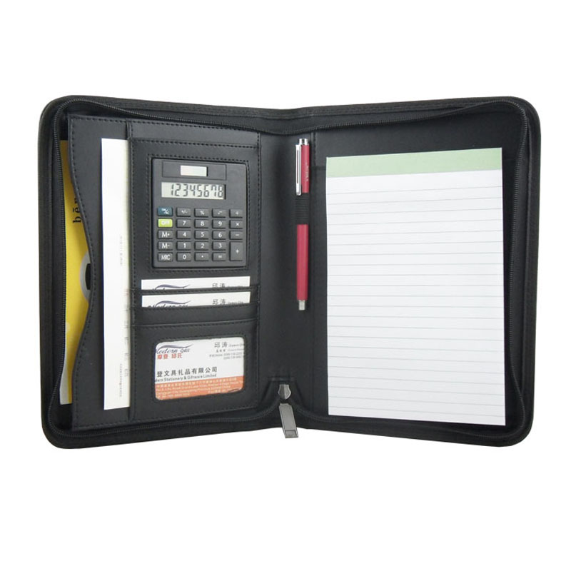 Черный кожаный чехол на молнии с логотипом на заказ в стиле унисекс, Размер A5