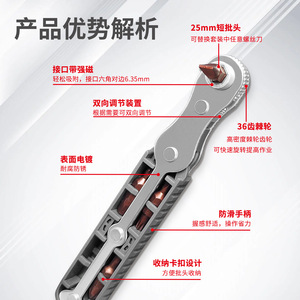 Multi Functional Bidirectional Ratchet <b>Screwdriver</b> <b>Set</b> 36 Teeth Magnetic Chrome Vanadium Steel <b>Bits</b> Portable Repair Tool - Product Image 2
