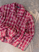 Chemise en flanelle à carreaux délavée au soleil personnalisée pour homme, à manches longues, boutonnée, avec strass et effet délavé à l'acide