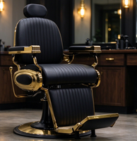 Fauteuil de barbier hydraulique inclinable de luxe vintage à cadre doré et rayures verticales pour salon de coiffure