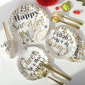 Juego de <span class=keywords><strong>Vajilla</strong></span> Desechable con Tema de Feliz Año Nuevo, Servilletas, Vasos de Papel, Platos de Papel, Suministros de Decoración para Fiestas - Product Image 4