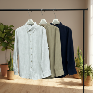 <span class=keywords><strong>Camicia</strong></span> a maniche lunghe da <span class=keywords><strong>uomo</strong></span> in misto cotone e <span class=keywords><strong>lino</strong></span>, elegante, casual, traspirante, ecologica, anti-pilling, 215 g/m², per la primavera - Product Image 1
