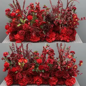 Camino de mesa de flores artificiales para decoración de boda, J-185, corredores de flores rojas