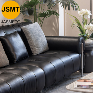 Sofá Moderno Contemporáneo de Cuero Genuino Color Negro Azúcar, Elegante y Acogedor para Sala de Estar - Product Image 4