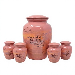 <b>Pink</b> Ceramic Urn with Lid Round Sympathy <b>Decorative</b> Jar with Clouds Sunset Quote Digital Print - Product Image 1