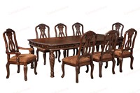 Table à manger rectangulaire traditionnelle en bois massif avec 6 chaises en tissu, fabriquée à la main, écologique et durable