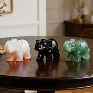Figurine d'éléphant sculptée à la main, <span class=keywords><strong>statuette</strong></span> en cristal, pierre précieuse gravée, ornement de guérison Reiki pour la décoration de la maison et cadeau de bureau - Product Image 1