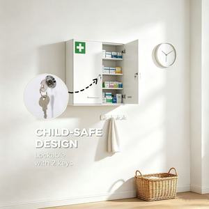 Armoire à pharmacie en acier à double porte, armoire à pharmacie murale blanche avec revêtement en poudre et charnières piano pour la maison - Product Image 3