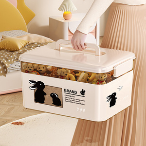 Toys Organizer <b>Storage</b> <b>Box</b> With Lid Rectangle Cartoon Design Portable Plastic Container For Kids Room Dormitory Use - Product Image 3