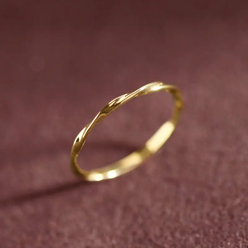 Custom Dainty Jewelry Real 9k 14k Solid Yellow Gold Twist Rope Ring