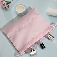 Sac à cordon en Satin épais rose de luxe pour le stockage de maquillage cosmétique Logo personnalisé imprimé cheveux cadeau emballage poussière pochette en Satin de soie