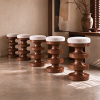 Tabouret de Bar Haut Vintage Rétro en Bois Massif Designer Creative Home Island Bar Chair Light Luxury High-End Small Tabouret pour la Cuisine