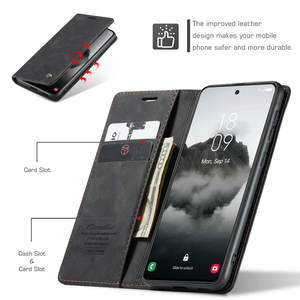 Étui en cuir PU magnétique de luxe CaseMe pour <span class=keywords><strong>smartphone</strong></span> S24 Ultra, coque rabattable antichoc avec design en relief - Product Image 3
