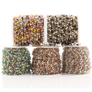 Mixed Color Square Crystal Bead Chain Stainless Steel Geometric <b>Decorative</b> Chain For DIY Bracelet Waist Chain Everyday Wear - Product Image 2