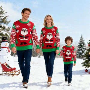 Suéter Rojo de Punto para Parejas, Cuello Redondo, Informal, para Otoño e Invierno, Ropa Familiar, Manga Larga, Navidad - Product Image 2